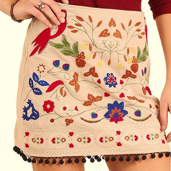 Umgee Embroidered Bird Skirt - Picture 1 of 9